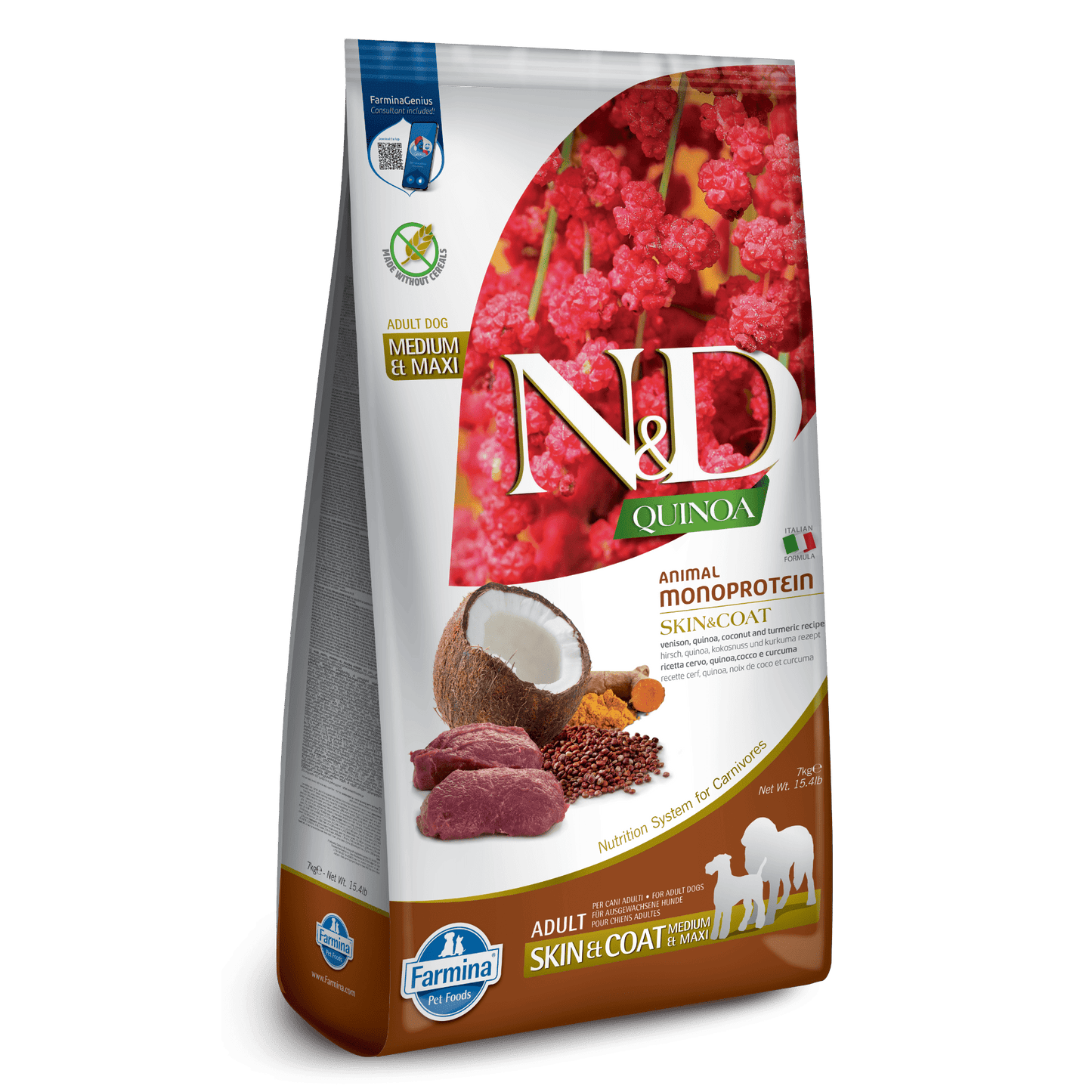Farmina N&D Quinoa Venison, Coconut & Turmeric Medium & Maxi Adult Dry Dog Food
