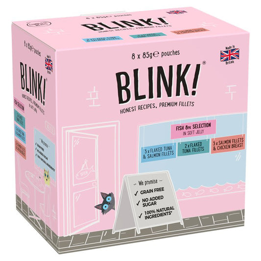 Blink Grain-free Adult and Senior Wet Cat Food in Pouches - Multipack Fish Selection in Jelly